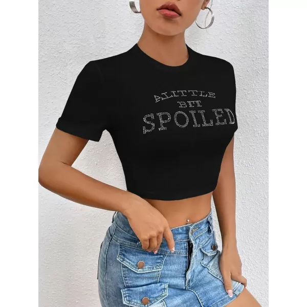 Floerns Women's Letter Graphic Print Short Sleeve Tee Shirt Crop Top