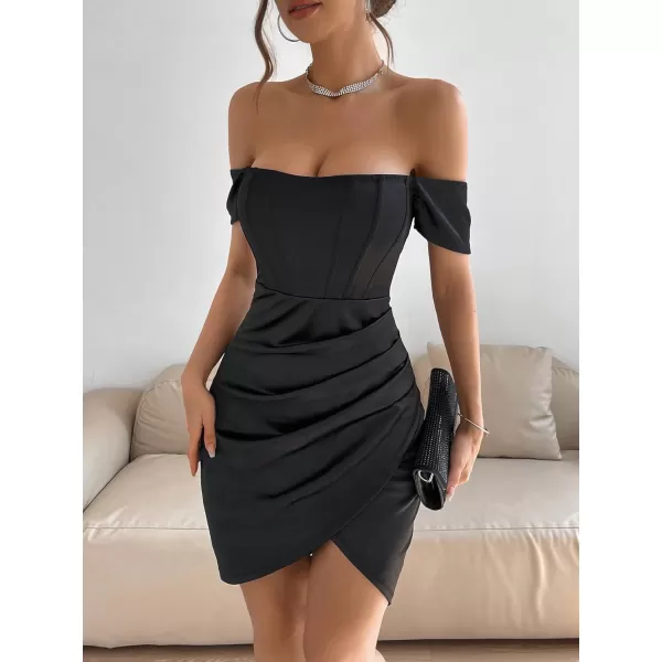 Floerns Women's Off Shoulder Short Sleeve Ruched Tulip Hem Bodycon Dress