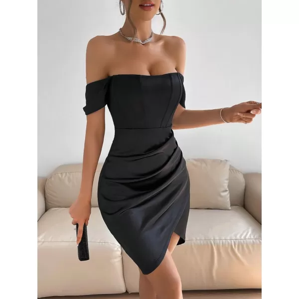 Floerns Women's Off Shoulder Short Sleeve Ruched Tulip Hem Bodycon Dress