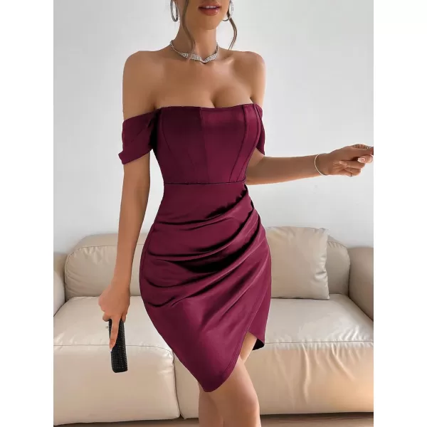 Floerns Women's Off Shoulder Short Sleeve Ruched Tulip Hem Bodycon Dress