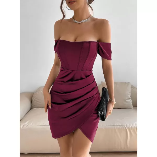 Floerns Women's Off Shoulder Short Sleeve Ruched Tulip Hem Bodycon Dress