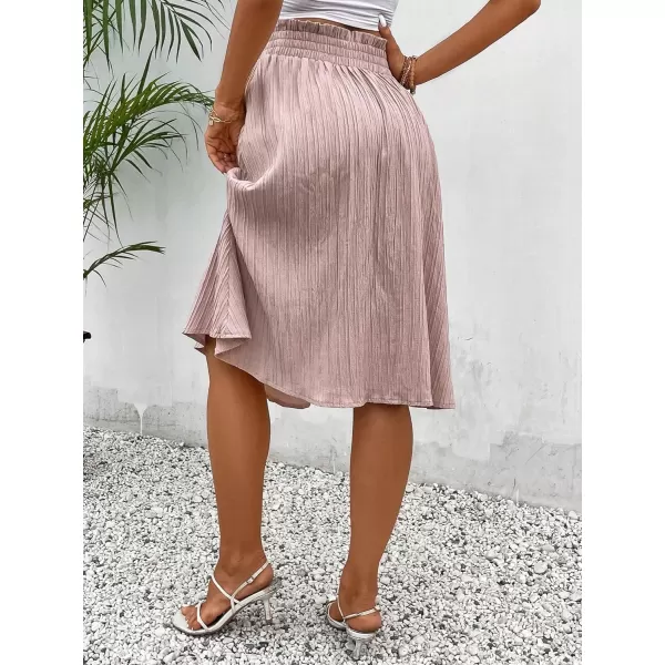 Floerns Women's Paper Bag Waist Tie Front Flared Hem Casual A Line Midi Skirt