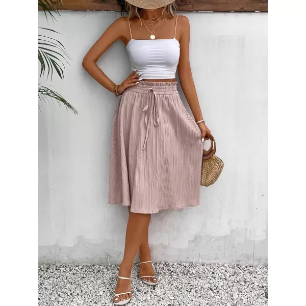 Floerns Women's Paper Bag Waist Tie Front Flared Hem Casual A Line Midi Skirt