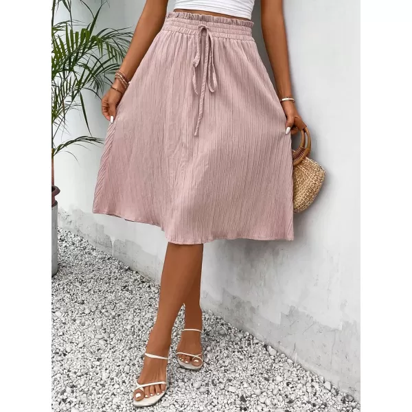 Floerns Women's Paper Bag Waist Tie Front Flared Hem Casual A Line Midi Skirt