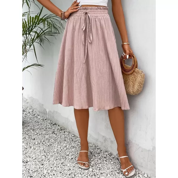 Floerns Women's Paper Bag Waist Tie Front Flared Hem Casual A Line Midi Skirt