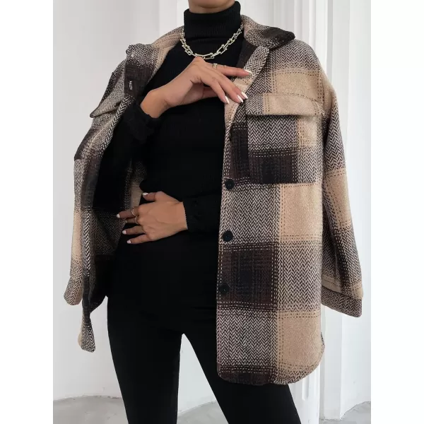 Floerns Women's Plaid Print Long Sleeve Flap Pocket Button Front Winter Overcoat