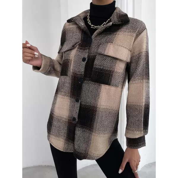 Floerns Women's Plaid Print Long Sleeve Flap Pocket Button Front Winter Overcoat