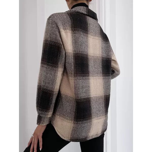 Floerns Women's Plaid Print Long Sleeve Flap Pocket Button Front Winter Overcoat