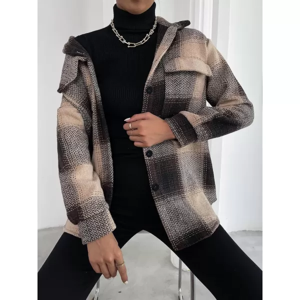 Floerns Women's Plaid Print Long Sleeve Flap Pocket Button Front Winter Overcoat