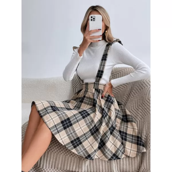 Floerns Women's Plaid Print Ruffle Trim Suspender Skirt Pinafore Overall Dress