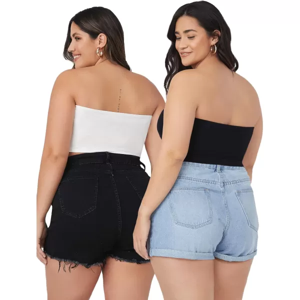 Floerns Women's Plus Size 2 Piece Solid Strapless Bandeau Crop Tube Top