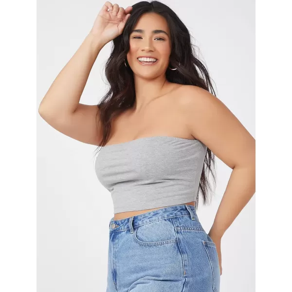 Floerns Women's Plus Size 2 Piece Solid Strapless Bandeau Crop Tube Top