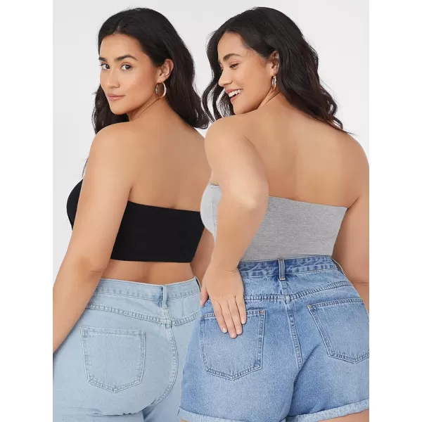 Floerns Women's Plus Size 2 Piece Solid Strapless Bandeau Crop Tube Top