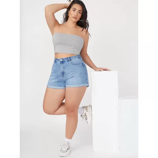 Floerns Women's Plus Size 2 Piece Solid Strapless Bandeau Crop Tube Top