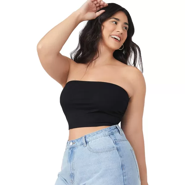 Floerns Women's Plus Size 2 Piece Solid Strapless Bandeau Crop Tube Top