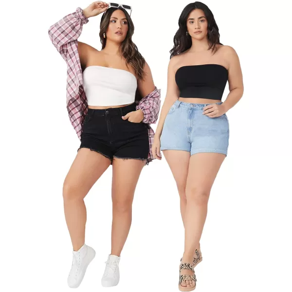 Floerns Women's Plus Size 2 Piece Solid Strapless Bandeau Crop Tube Top