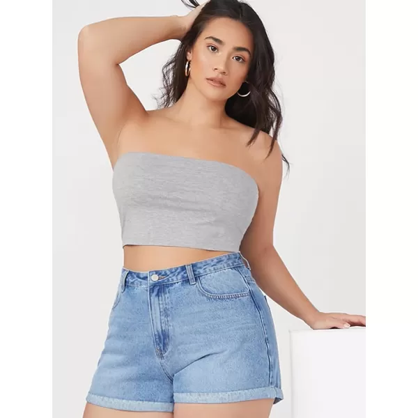 Floerns Women's Plus Size 2 Piece Solid Strapless Bandeau Crop Tube Top