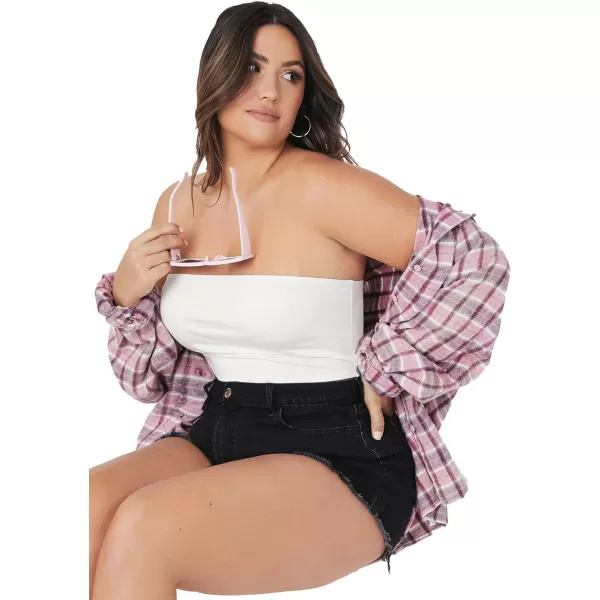 Floerns Women's Plus Size 2 Piece Solid Strapless Bandeau Crop Tube Top