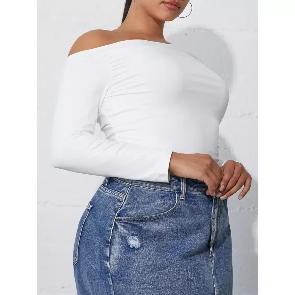 Floerns Women's Plus Size Asymmetrical Neck Knitted Stretchy Long Sleeve Tee Shirts