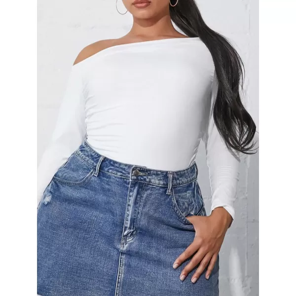 Floerns Women's Plus Size Asymmetrical Neck Knitted Stretchy Long Sleeve Tee Shirts
