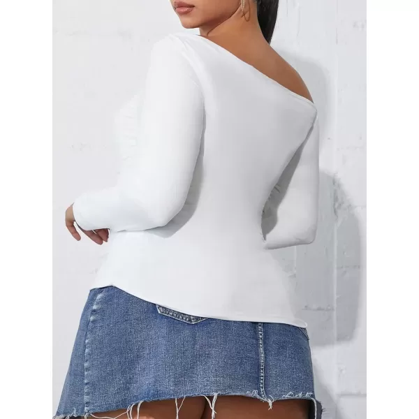 Floerns Women's Plus Size Asymmetrical Neck Knitted Stretchy Long Sleeve Tee Shirts