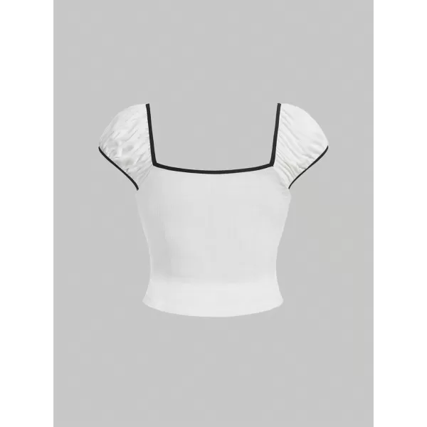 Floerns Women's Plus Size Bow Front Square Neck Cap Sleeve Stretchy Crop Tee Shirts