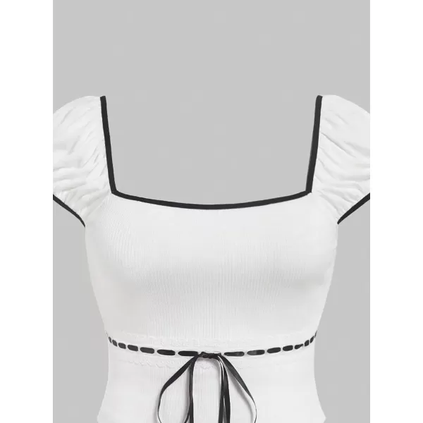 Floerns Women's Plus Size Bow Front Square Neck Cap Sleeve Stretchy Crop Tee Shirts