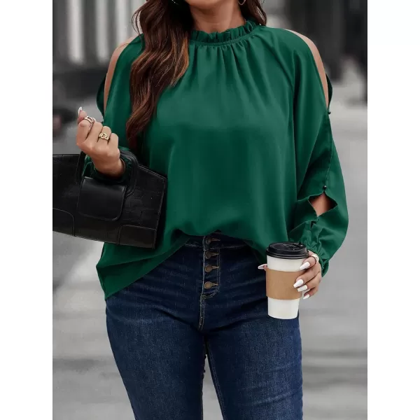 Floerns Women's Plus Size Cold Shoulder Long Sleeve Mock Neck Loose Blouse Top