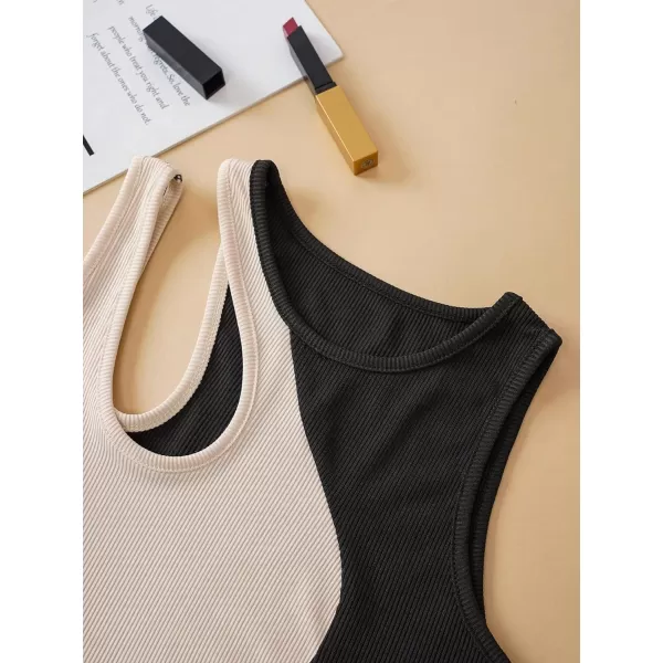 Floerns Women's Plus Size Colorblock Sleeveless Cut Out Asymmetrical Neck Crop Tank Top