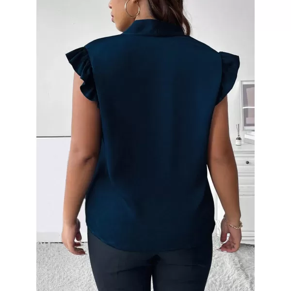 Floerns Women's Plus Size Tie Neck Ruffle Trim Cap Sleeve Work Blouse Top