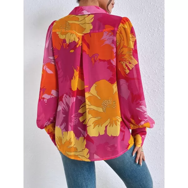Floerns Women's Sheer Drop Shoulder Blouse Long Sleeve Collar Button Loose Shirts Tops