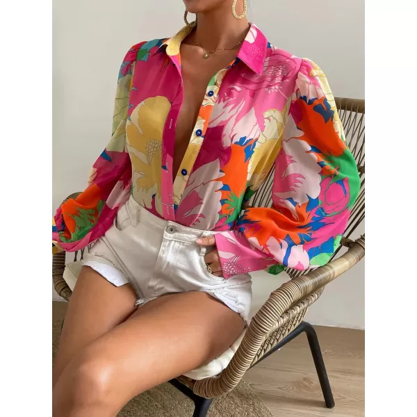 Floerns Women's Sheer Drop Shoulder Blouse Long Sleeve Collar Button Loose Shirts Tops