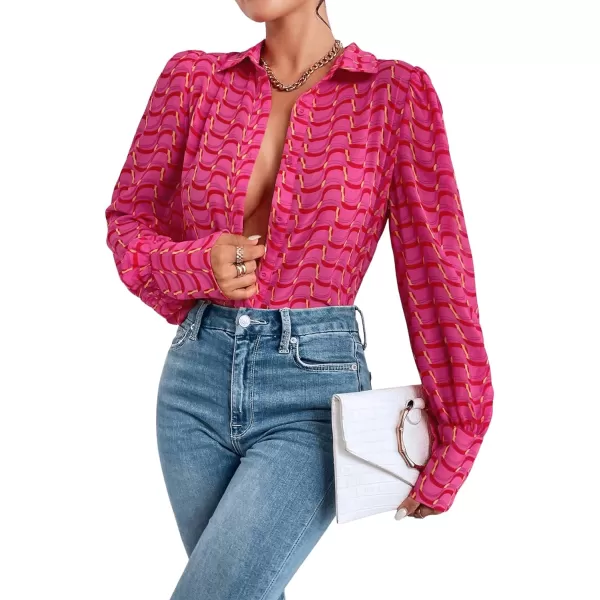 Floerns Women's Sheer Drop Shoulder Blouse Long Sleeve Collar Button Loose Shirts Tops