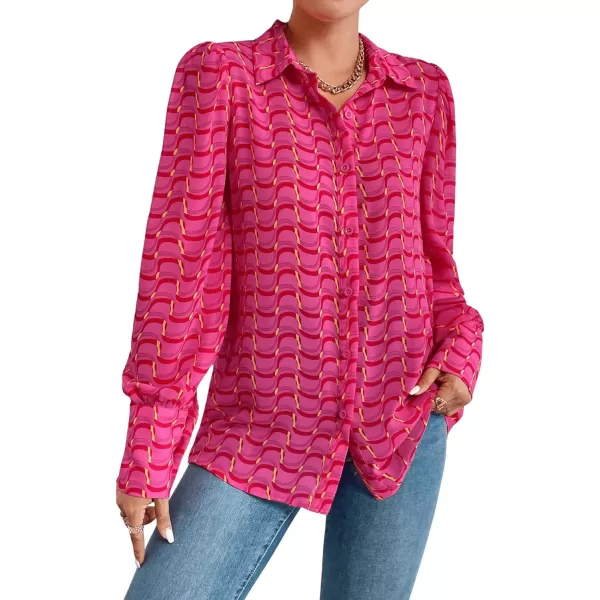 Floerns Women's Sheer Drop Shoulder Blouse Long Sleeve Collar Button Loose Shirts Tops