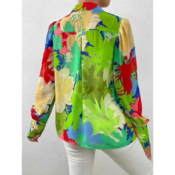 Floerns Women's Sheer Drop Shoulder Blouse Long Sleeve Collar Button Loose Shirts Tops