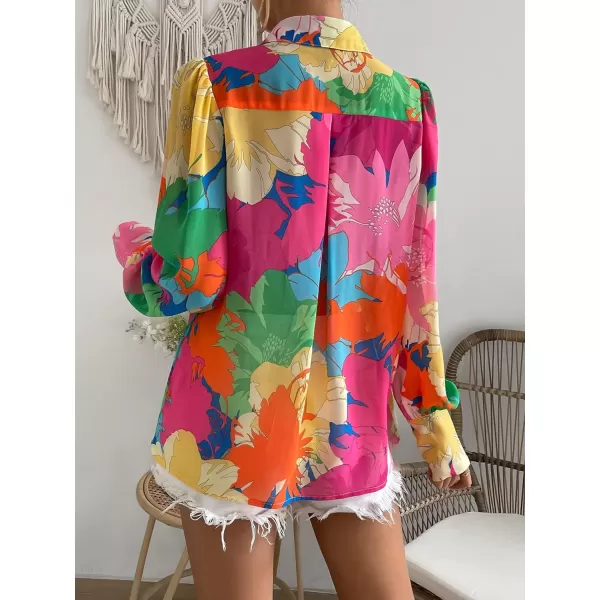 Floerns Women's Sheer Drop Shoulder Blouse Long Sleeve Collar Button Loose Shirts Tops