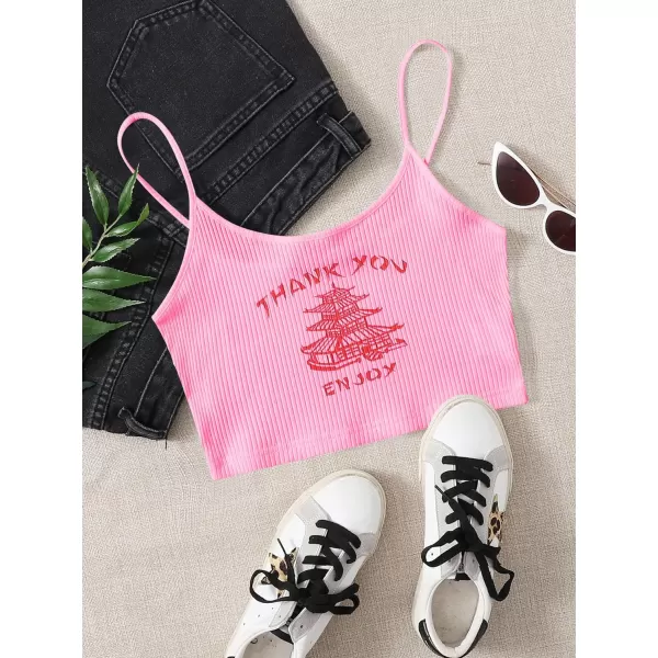 Floerns Women's Sleeveless Camisole Letter Print Crop Cami Top