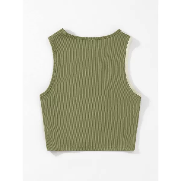 Floerns Women's Sleeveless Rib Knit Camisole Colorblock Round Neck Crop Tank Top