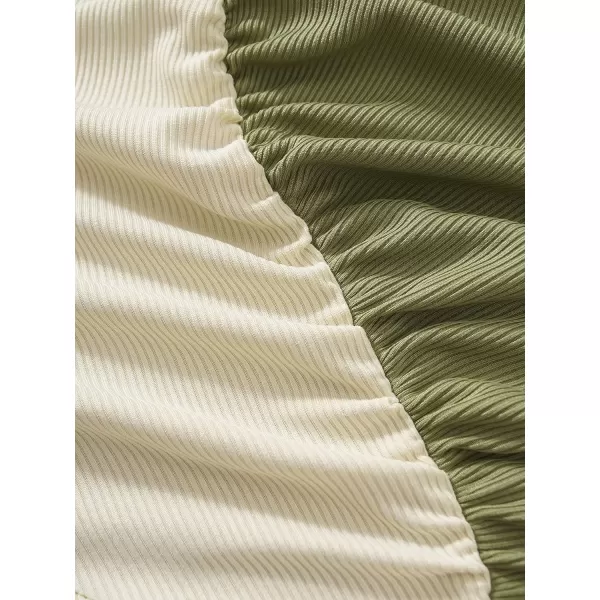 Floerns Women's Sleeveless Rib Knit Camisole Colorblock Round Neck Crop Tank Top