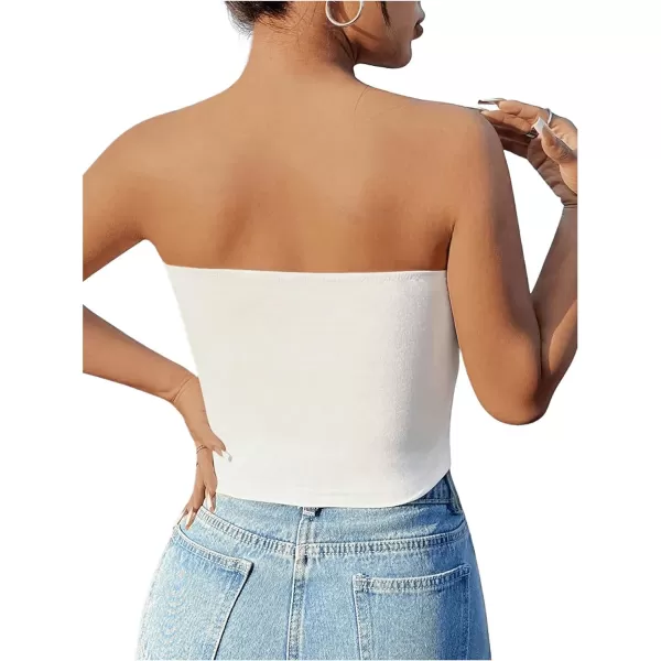 Floerns Women's Solid Bandeau Cropped Tops Strapless Sleeveless Crop Tube Top