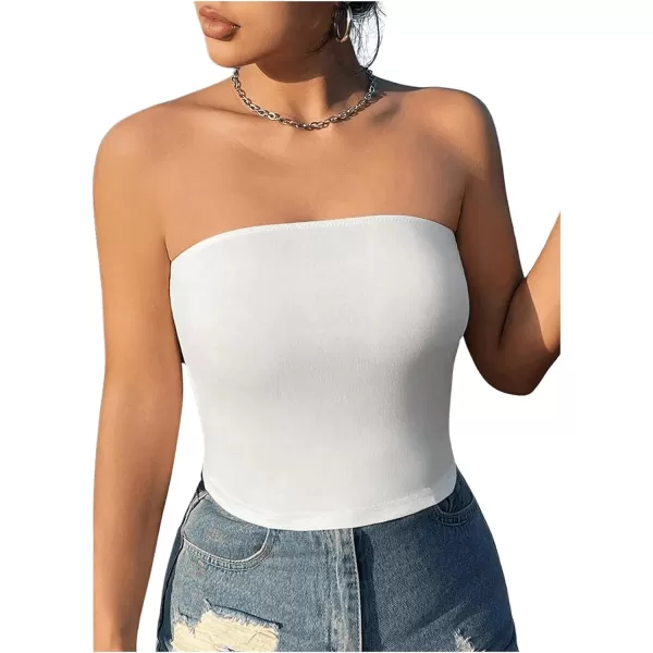 Floerns Women's Solid Bandeau Cropped Tops Strapless Sleeveless Crop Tube Top