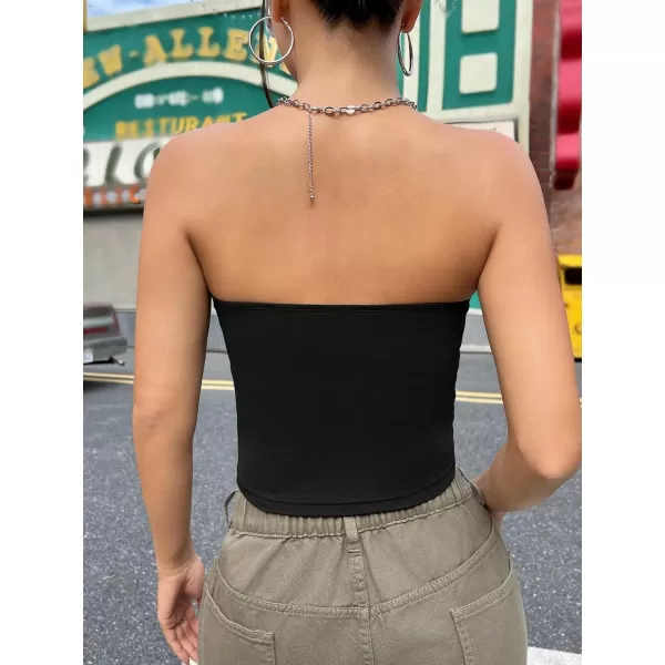 Floerns Women's Solid Bandeau Cropped Tops Strapless Sleeveless Crop Tube Top
