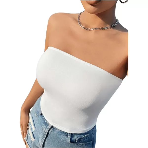 Floerns Women's Solid Bandeau Cropped Tops Strapless Sleeveless Crop Tube Top