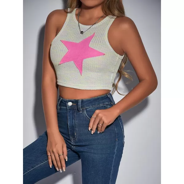 Floerns Women's Star Print Sleeveless Tank T Shirt Casual Crop Top
