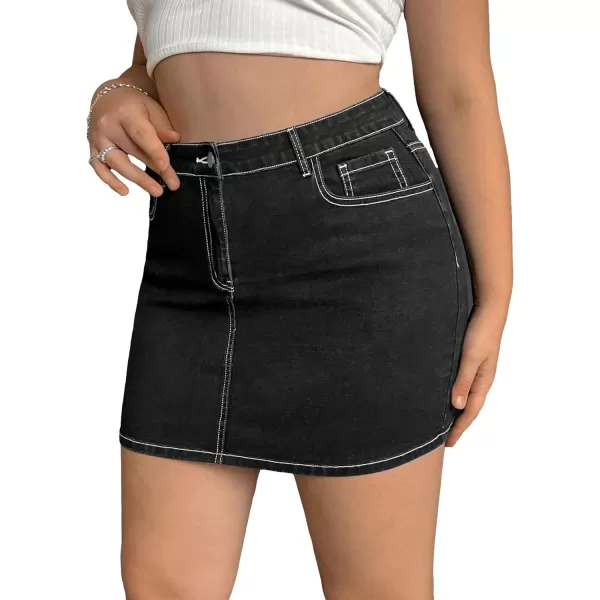 Floerns Women's Stretch High Waisted Short Mini Denim Skirt Jeans Skirts
