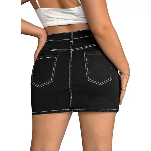 Floerns Women's Stretch High Waisted Short Mini Denim Skirt Jeans Skirts