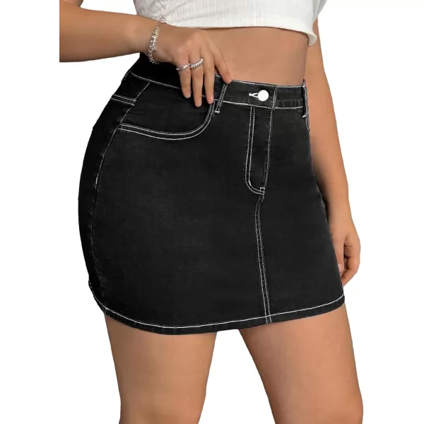 Floerns Women's Stretch High Waisted Short Mini Denim Skirt Jeans Skirts
