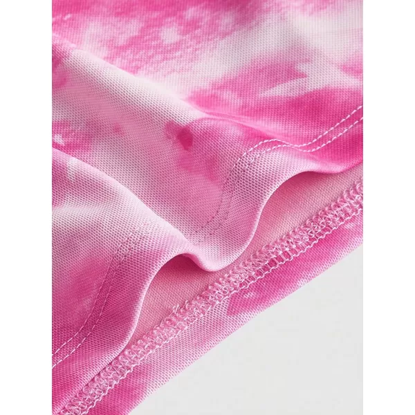 Floerns Women's Tie Dye Spaghetti Strap Cut Out One Shoulder Ruched Crop Cami Top