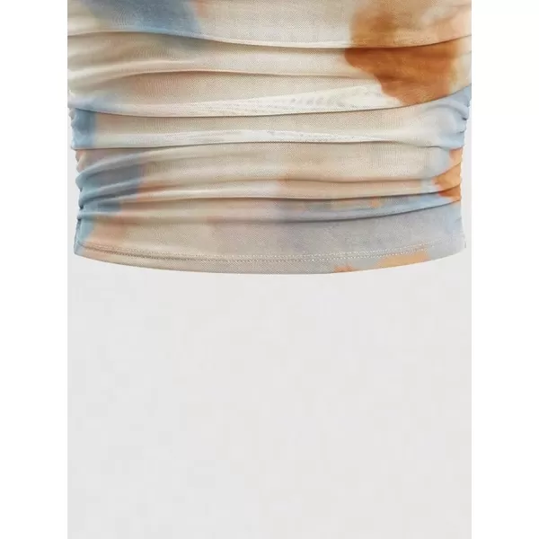 Floerns Women's Tie Dye Spaghetti Strap Cut Out One Shoulder Ruched Crop Cami Top