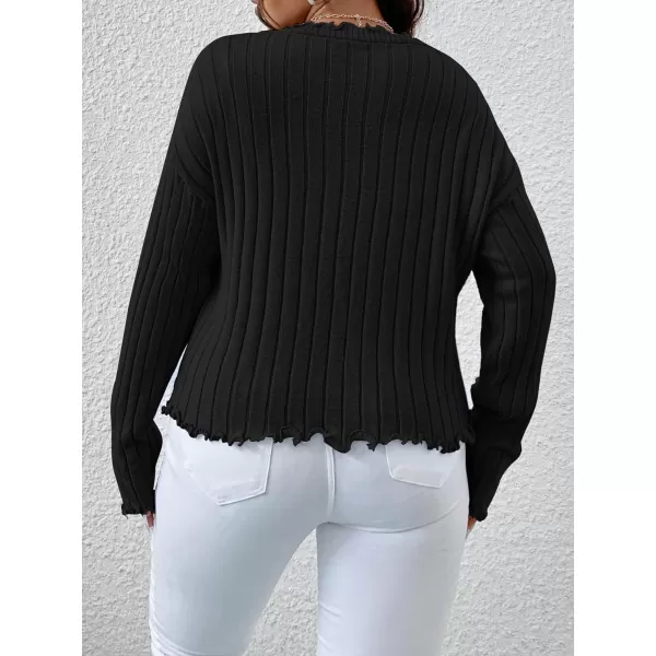 Floerns Women's Tie Front Lettuce Trim V Neck Long Sleeve Cardigan Crop Top